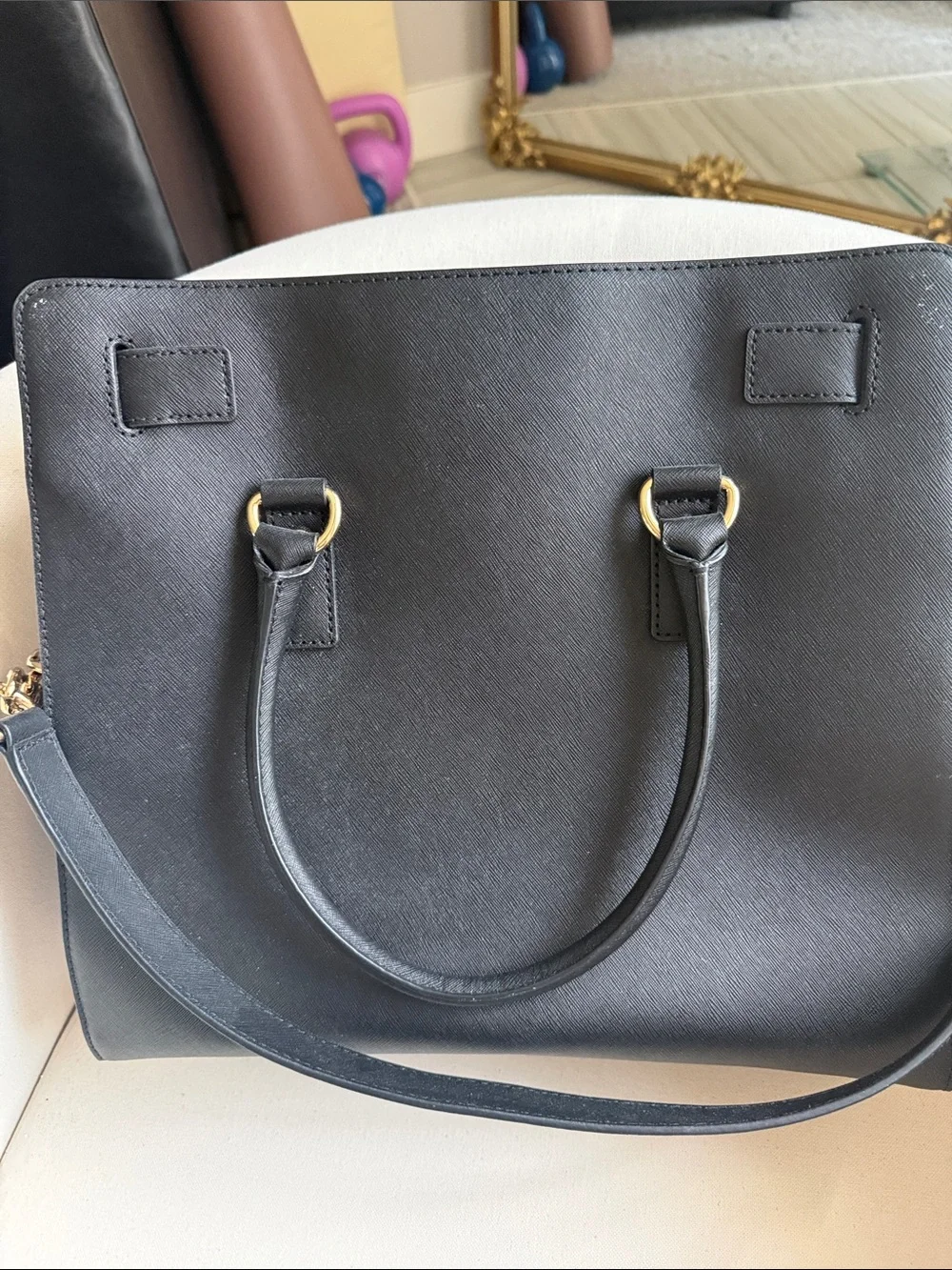Michael Kors Black Saffiano Satchel with Gold Accent Lock